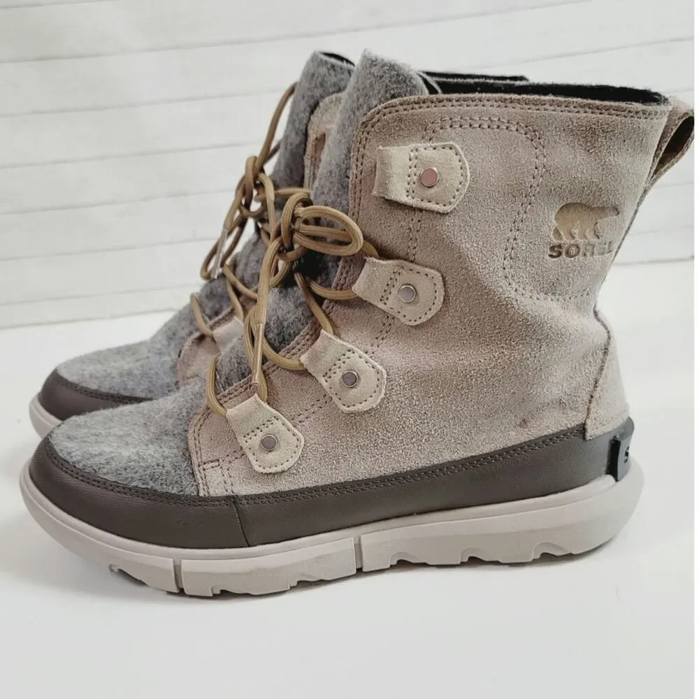 Sorel Explorer II Joan Felt Waterproof Boots in Omega Taupe/Gray, sz 10